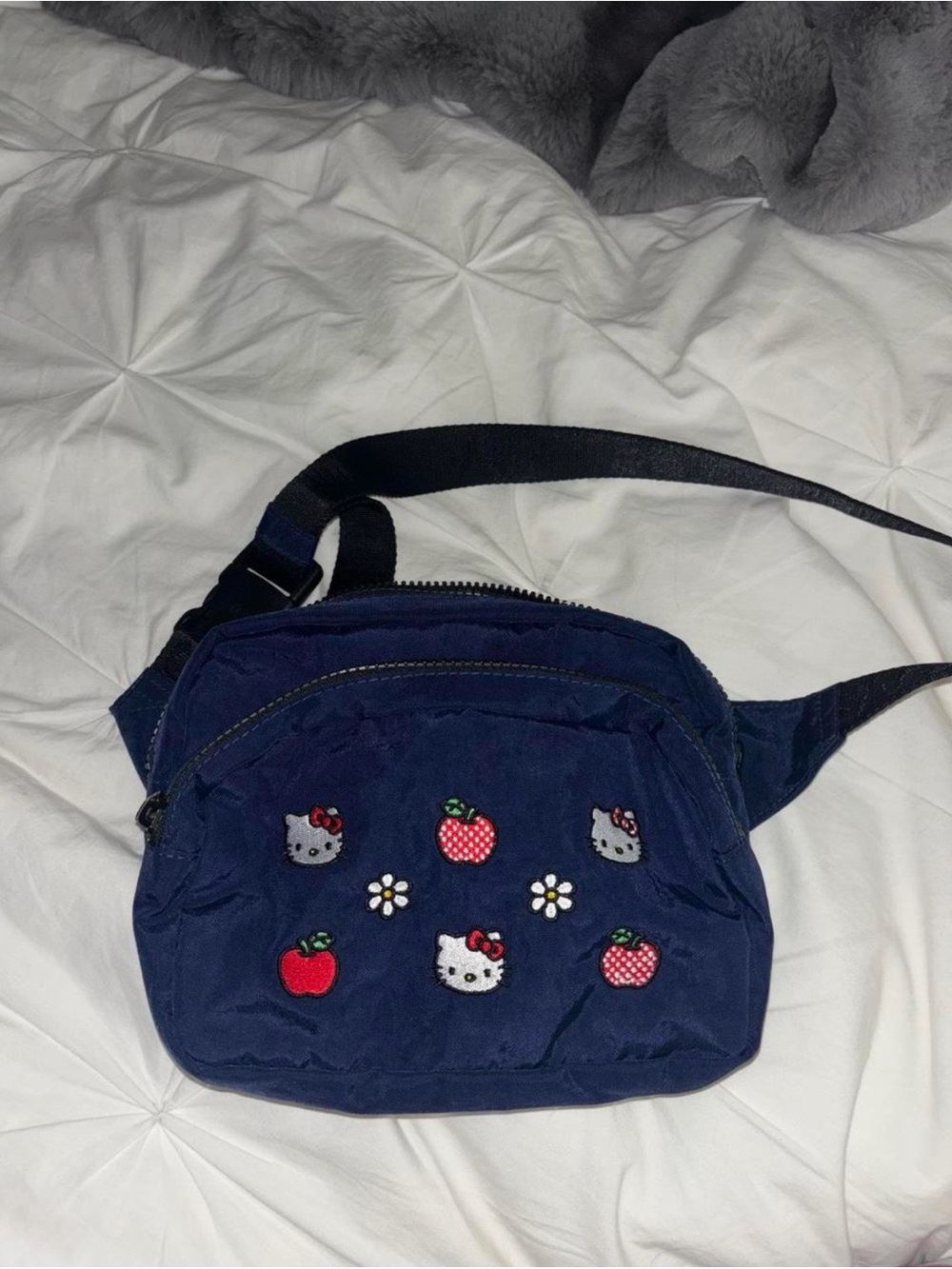 BAGGU Navy Blue Hello Kitty Embroidered Crossbody Bag